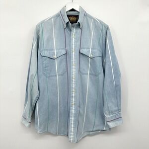 Vintage Y2K Ralph Lauren Chaps Shirt Mens Medium Denim Striped Western‎ Country
